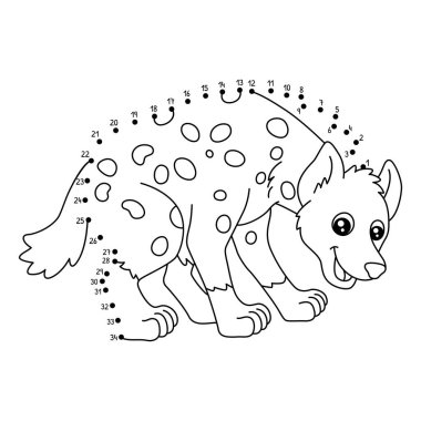 Noktaları birleştiren şirin ve komik bir Afrika Hayvanları Boyama sayfası.