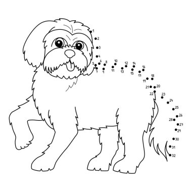 Noktaları birleştiren sevimli ve komik bir Dot Maltese Köpek Hayvan Boyama Sayfası.