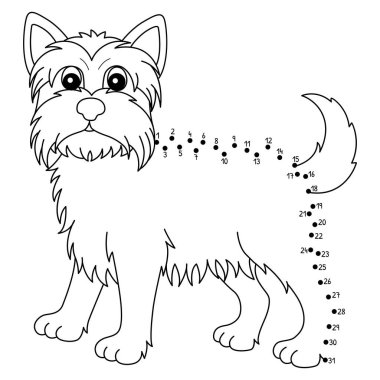 Noktaları birleştiren sevimli ve komik bir Dot Yorkshire Teriyer Köpeği Hayvan Boyama Sayfası.