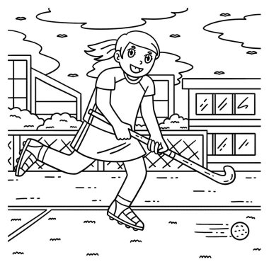 Bir çim hokeyi oyuncusunun topu kovalayan sevimli ve komik renkli sayfası. Çocuklar için saatlerce boyama eğlencesi sağlıyor. Bu sayfayı boyamak çok kolaydır. Küçük çocuklar ve yeni yürümeye başlayanlar için uygun..