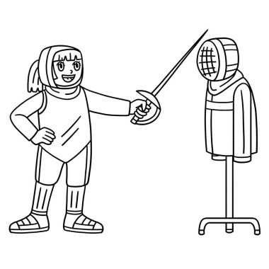 Eskrim antrenmanı yapan bir kadın eskrimcinin sevimli ve komik renkli sayfası. Çocuklar için saatlerce boyama eğlencesi sağlıyor. Bu sayfayı boyamak çok kolaydır. Küçük çocuklar ve yeni yürümeye başlayanlar için uygun..