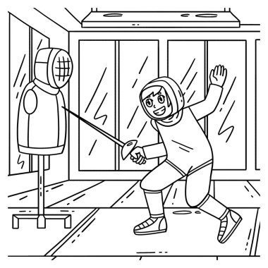 Bir Eskrimci Erkek Eskrimci 'nin Dummy' yle pratik yaptığı sevimli ve komik renkli bir sayfa. Çocuklar için saatlerce boyama eğlencesi sağlıyor. Bu sayfayı boyamak çok kolaydır. Küçük çocuklar ve yeni yürümeye başlayanlar için uygun.. 