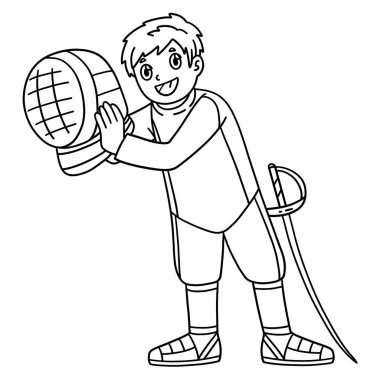 Bir eskrimci erkek eskrimci maske takarken sevimli ve komik bir sayfa. Çocuklar için saatlerce boyama eğlencesi sağlıyor. Bu sayfayı boyamak çok kolaydır. Küçük çocuklar ve yeni yürümeye başlayanlar için uygun..