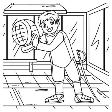 Bir eskrimci erkek eskrimci maske takarken sevimli ve komik bir sayfa. Çocuklar için saatlerce boyama eğlencesi sağlıyor. Renklendirmek için, bu sayfa çok kolaydır. Küçük çocuklar ve yeni yürümeye başlayanlar için uygun.. 