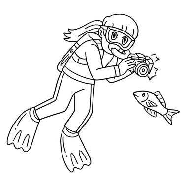 Scuba Diving Female 'in fotoğraf çeken sevimli ve komik renkli bir sayfası. Çocuklar için saatlerce boyama eğlencesi sağlıyor. Bu sayfayı boyamak çok kolaydır. Küçük çocuklar ve yeni yürümeye başlayanlar için uygun..