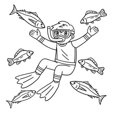 Balıkla Yüzen Dalgıç Erkek 'in şirin ve komik renkli bir sayfası. Çocuklar için saatlerce boyama eğlencesi sağlıyor. Bu sayfayı boyamak çok kolaydır. Küçük çocuklar ve yeni yürümeye başlayanlar için uygun..