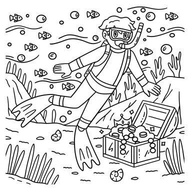 Scuba Dalış Erkek Hazinesi 'nin sevimli ve komik renkli bir sayfası. Çocuklar için saatlerce boyama eğlencesi sağlıyor. Bu sayfayı boyamak çok kolaydır. Küçük çocuklar ve yeni yürümeye başlayanlar için uygun..