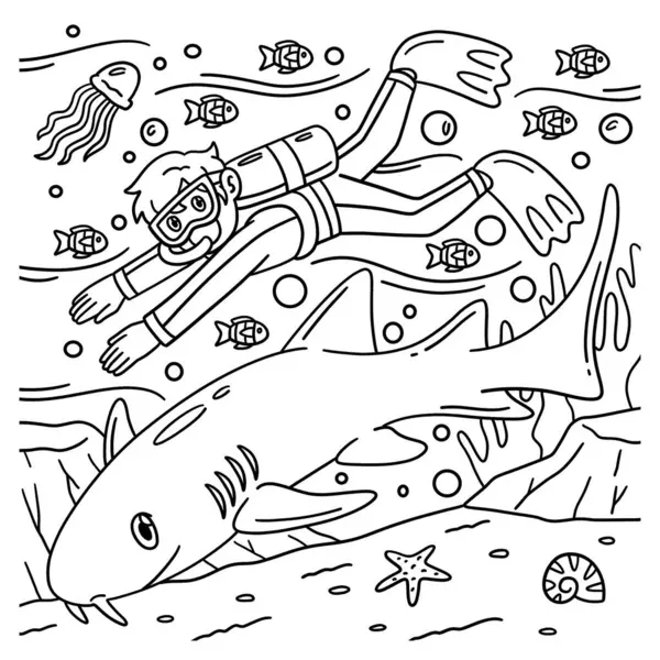 Köpekbalığıyla Yüzen Dalgıç Erkek 'in şirin ve komik renkli bir sayfası. Çocuklar için saatlerce boyama eğlencesi sağlıyor. Bu sayfayı boyamak çok kolaydır. Küçük çocuklar ve yeni yürümeye başlayanlar için uygun..