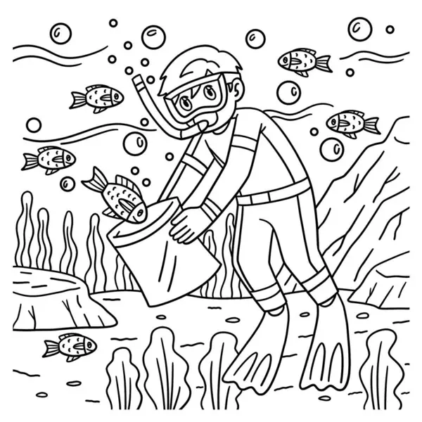 Torbada Balık Avlayan Dalgıç Erkek 'in şirin ve komik renkli bir sayfası. Çocuklar için saatlerce boyama eğlencesi sağlıyor. Bu sayfayı boyamak çok kolaydır. Küçük çocuklar ve yeni yürümeye başlayanlar için uygun..