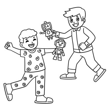 Pijama partisi yapan çocukların sevimli ve komik renkli bir sayfası. Çocuklar için saatlerce boyama eğlencesi sağlıyor. Bu sayfayı boyamak çok kolaydır. Küçük çocuklar ve yeni yürümeye başlayanlar için uygun..