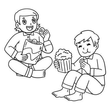 Çocukların atıştırmalık yediği sevimli ve komik bir renk sayfası. Çocuklar için saatlerce boyama eğlencesi sağlıyor. Bu sayfayı boyamak çok kolaydır. Küçük çocuklar ve yeni yürümeye başlayanlar için uygun..