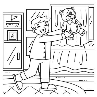 Pijama giyen bir pijama çocuğunun sevimli ve komik renkli sayfası. Çocuklar için saatlerce boyama eğlencesi sağlıyor. Bu sayfayı boyamak çok kolaydır. Küçük çocuklar ve yeni yürümeye başlayanlar için uygun..