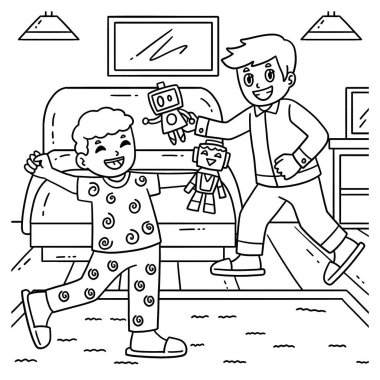 Pijama partisi yapan çocukların sevimli ve komik renkli bir sayfası. Çocuklar için saatlerce boyama eğlencesi sağlıyor. Bu sayfayı boyamak çok kolaydır. Küçük çocuklar ve yeni yürümeye başlayanlar için uygun..