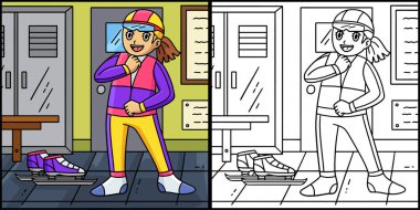 Bu renklendirme sayfasında Hız Pateni 'nin ekipman giydiği görülüyor. Bu illüstrasyonun bir tarafı renkli ve çocuklar için bir ilham kaynağı.. 