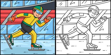 Bu renklendirme sayfasında Speed Skating Man Sprinting var. Bu illüstrasyonun bir tarafı renkli ve çocuklar için bir ilham kaynağı.. 