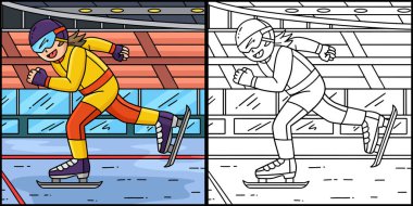 Bu renklendirme sayfası Hız Pateni Kadın Koşusu 'nu gösteriyor. Bu illüstrasyonun bir tarafı renkli ve çocuklar için bir ilham kaynağı.. 