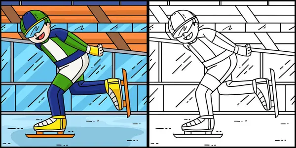 Bu renklendirme sayfasında Hız Pateni yapan Erkek Koşu Elleri var. Bu illüstrasyonun bir tarafı renkli ve çocuklar için bir ilham kaynağı.. 