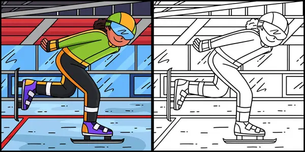 Bu renkli sayfa, elleri arkada olan bir kadın hız patencisini gösteriyor. Bu illüstrasyonun bir tarafı renkli ve çocuklar için bir ilham kaynağı.. 