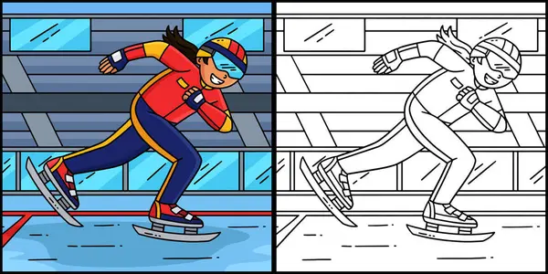 Bu renklendirme sayfasında Hız Pateni yapan Kadın Paten Gösteriliyor. Bu illüstrasyonun bir tarafı renkli ve çocuklar için bir ilham kaynağı.. 