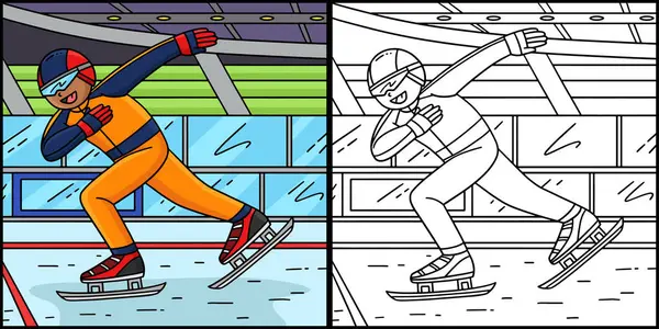 Bu renkli sayfa hız kazanan bir erkek hız patencisini gösteriyor. Bu illüstrasyonun bir tarafı renkli ve çocuklar için bir ilham kaynağı.. 