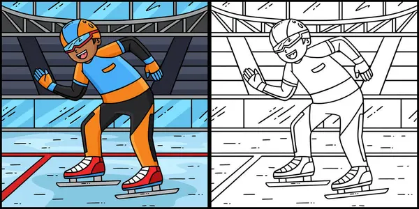 Bu renkli sayfa Başlangıç Çizgisi 'nde hız yapan bir erkek kaykaycıyı gösteriyor. Bu illüstrasyonun bir tarafı renkli ve çocuklar için bir ilham kaynağı.. 
