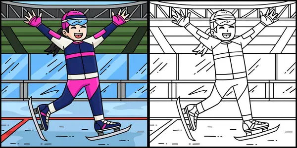 Bu renkli sayfada Hız Pateni yapan Kadın Yükselen Eller var. Bu illüstrasyonun bir tarafı renkli ve çocuklar için bir ilham kaynağı.. 