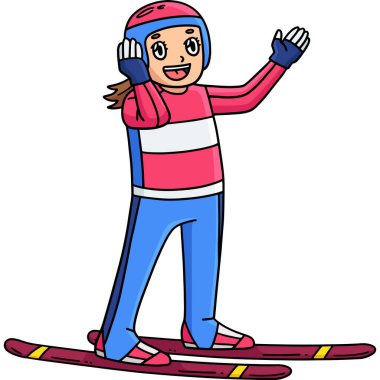 Bu karikatür klibinde kask takan bir kadın kayakçı var.. 