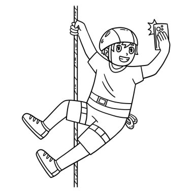 Tırmanırken kayalara tırmanan bir çocuğun şirin ve komik renkli bir sayfası. Çocuklar için saatlerce boyama eğlencesi sağlıyor. Bu sayfayı boyamak çok kolaydır. Küçük çocuklar ve yeni yürümeye başlayanlar için uygun..