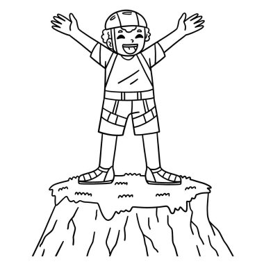 Zirveye Ulaşan Kayalık Çocuk 'un sevimli ve komik renkli sayfası. Çocuklar için saatlerce boyama eğlencesi sağlıyor. Bu sayfayı boyamak çok kolaydır. Küçük çocuklar ve yeni yürümeye başlayanlar için uygun..