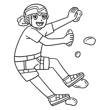 Kayalara tırmanan bir kızın şirin ve komik renkli bir sayfası. Çocuklar için saatlerce boyama eğlencesi sağlıyor. Bu sayfayı boyamak çok kolaydır. Küçük çocuklar ve yeni yürümeye başlayanlar için uygun..