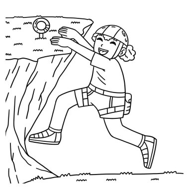 Ledge 'de sarkan kayalık bir kızın sevimli ve komik renkli sayfası. Çocuklar için saatlerce boyama eğlencesi sağlıyor. Bu sayfayı boyamak çok kolaydır. Küçük çocuklar ve yeni yürümeye başlayanlar için uygun..