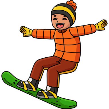 Bu karikatür, Snowboard 'lu bir çocuğun Snowboard resimleriyle süzüldüğünü gösteriyor.. 