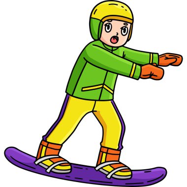 Bu karikatür zirvesinde Zıplayan Snowboard 'lu bir çocuk var.. 