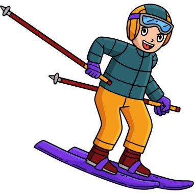 Bu karikatür, kayak tahtası çizimi ile süzülen bir kayakçı çocuğu gösteriyor..