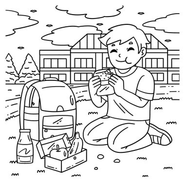 Açık havada öğle yemeği yiyen bir okul bahçesinin sevimli ve komik renkli sayfası. Çocuklar için saatlerce boyama eğlencesi sağlıyor. Bu sayfayı boyamak çok kolaydır. Küçük çocuklar ve yeni yürümeye başlayanlar için uygun.. 