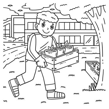 Elinde bir kutu tohumla gezen bir okul bahçesinin sevimli ve komik renkli sayfası. Çocuklar için saatlerce boyama eğlencesi sağlıyor. Bu sayfayı boyamak çok kolaydır. Küçük çocuklar ve yeni yürümeye başlayanlar için uygun.. 