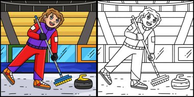 Bu boyama sayfası kadın bir bigudiyi gösteriyor. Bu illüstrasyonun bir tarafı renkli ve çocuklar için bir ilham kaynağı..