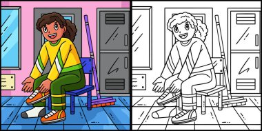 Bu renklendirme sayfasında Kıvırcık Kadın Ayakkabıları var. Bu illüstrasyonun bir tarafı renkli ve çocuklar için bir ilham kaynağı..