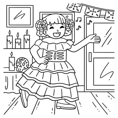 Dia de los Muertos Kız Şarkısı 'nın sevimli ve komik renkli bir sayfası. Çocuklar için saatlerce boyama eğlencesi sağlıyor. Bu sayfayı boyamak çok kolaydır. Küçük çocuklar ve yeni yürümeye başlayanlar için uygun.. 