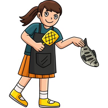 Bu karikatürde BBQ ve Grilling Girl 'ün balık resimlerini görüyoruz..