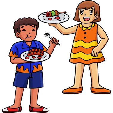 Bu karikatür, barbekü ve ızgara yapan çocukların resimlerini gösteriyor..