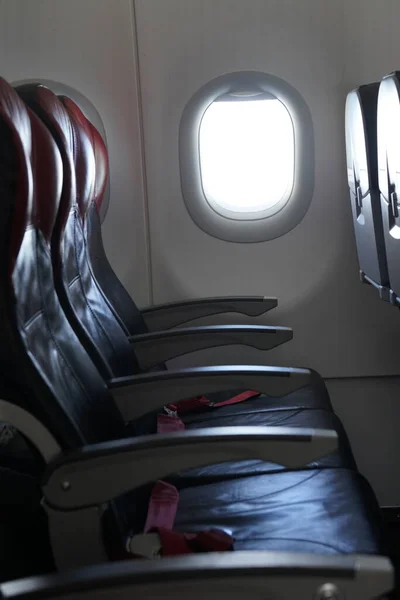 Interior Del Avión Moderno Con Asientos Iluminador — Foto de Stock