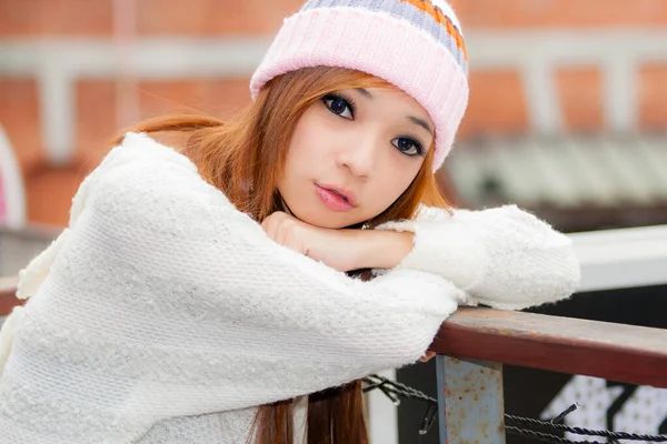 Asian American Chinese Woman Beanie Cap — Stock Photo, Image