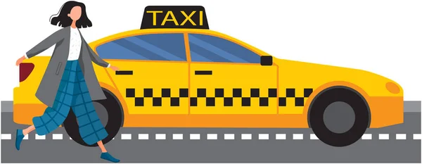 Courir Femme Arrête Taxis Gratuits Stands Isolés Sur Blanc Service — Image vectorielle