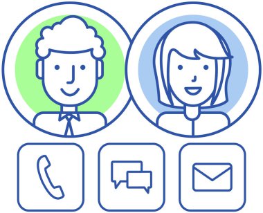 Fonksiyon düğmeli akıllı telefon, gelen arama, e-posta ve sohbet. İnsanlar ekranda avatarla yüzleşir. Sosyal medya kurye ağının bir tasviri. Telefon konuşmaları ve bilgi alışverişi