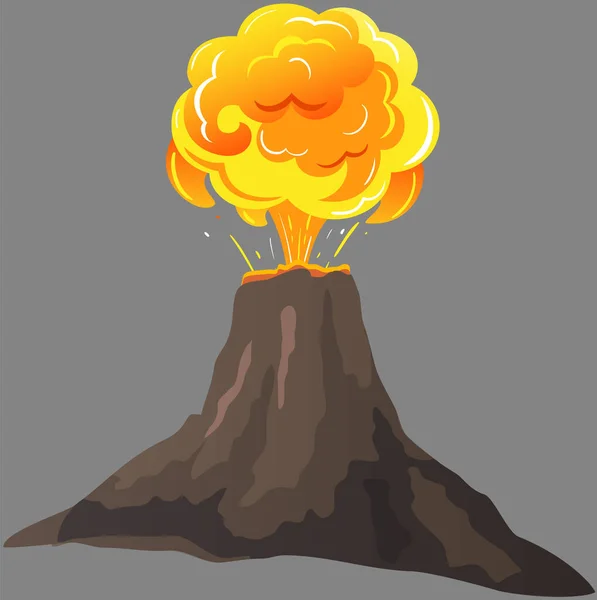 火山喷发阶段开始 蒸腾的火山 炽热的炽热的岩浆接近 熔岩的飞溅和扩散 火山学 地质学 地震活动概念的研究 崩塌的岩石峰顶火山 — 图库矢量图片