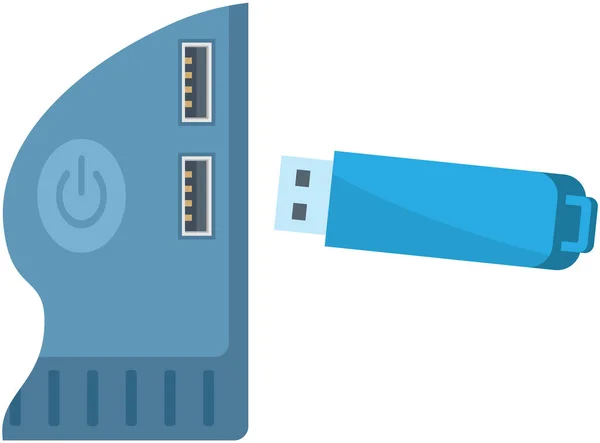 Usb Συσκευή Αποθήκευσης Flash Drive Συνδεδεμένο Στην Υποδοχή Χρησιμοποιεί Μνήμη — Διανυσματικό Αρχείο