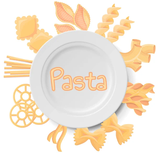 Pasta Set Ilustrasi Kartun Makaroni Tradisional Italia Rotelle Spaghetti Vermicelli - Stok Vektor