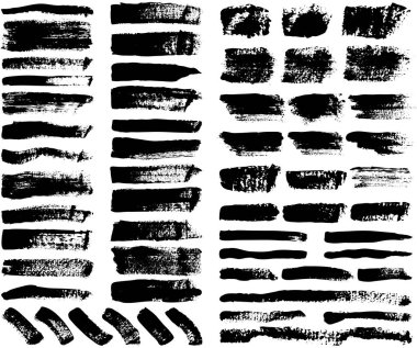 Set of different abstract shapes, smears and prints. Black design elements isolated on white background. Seamless pattern for creating style. Decoration template, brush strokes for design styling