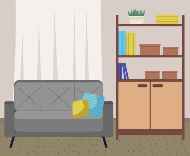 Yumuşak kanepe. Boş mobilyalar. Koltuk ya da divan. Mobilyaların ve yerleşim yerlerinin düzenlenmesi. Oturma odası iç dizayn koltuk unsuru. Rahat bir dinlenme odası. Kanepe ikonunun modern modeli. Lüks divan